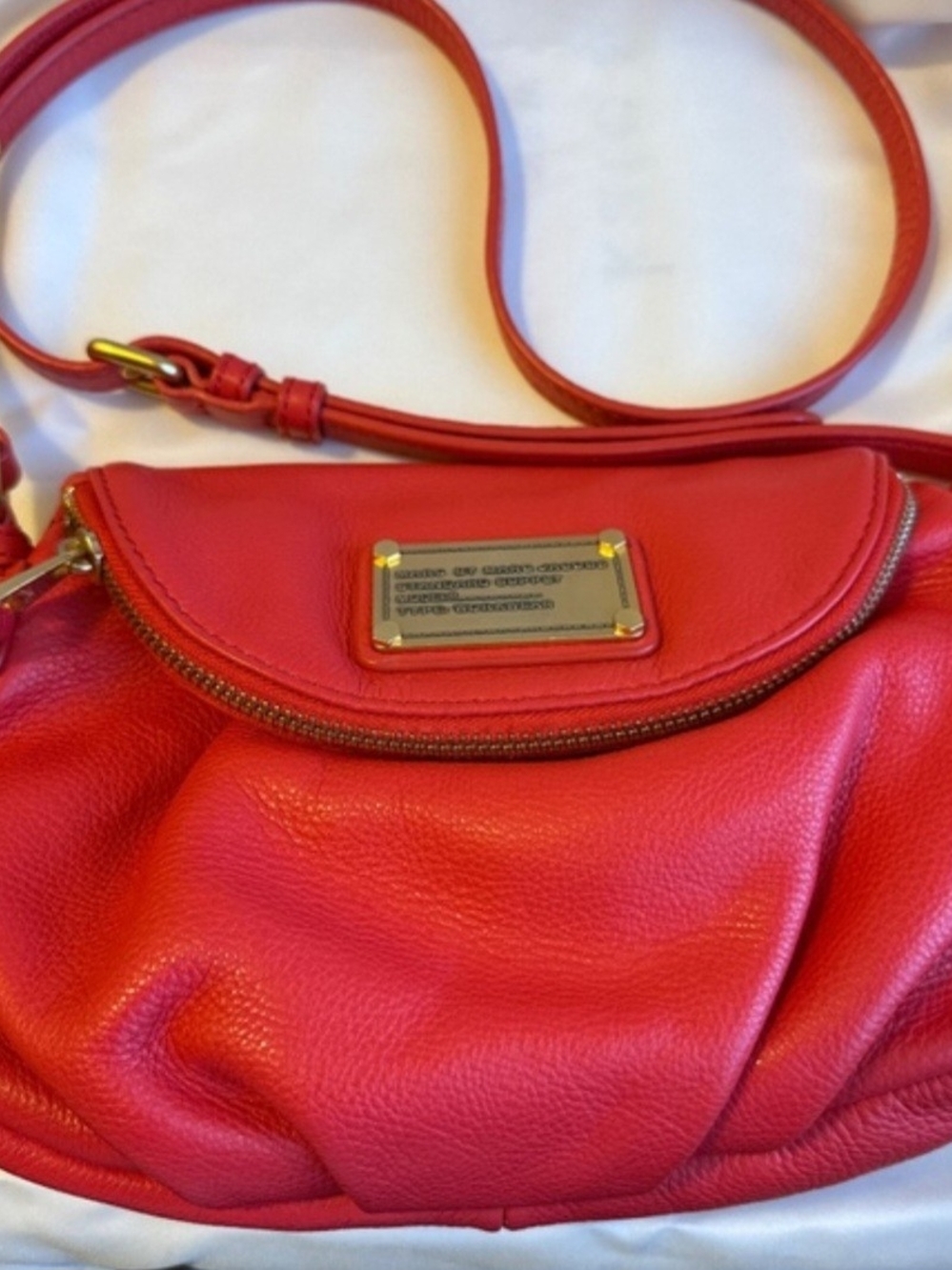Marc by Marc Jacobs Red Leather Crossbody with Gold Plaque